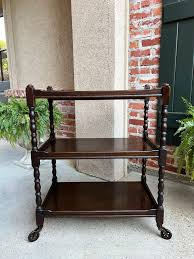 Antique English Oak Tea Trolley Wine Bar Serving Cart 3 Tier ...