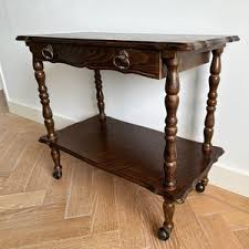 Vintage Carved Oak Hall Table on Wheels With a Drawer ...