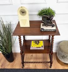 French Carved Oak Beveled Top Bobbin Barley Twist Legs ...