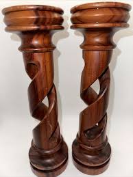 SET OF TWO SPRIAL TURNED 10.5" WOODEN CANDLE STICKS | eBay