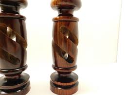 Wooden candlestick holders height 8.75" base 3". Beautiful ...