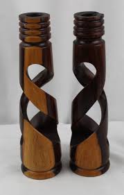 Set 2 MCM Hand Turned Lathe Tall Candle Sticks Gorgeous | eBay