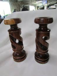 Vintage Hand Carved Wood Spiral Candleholders Set of 2 - Etsy