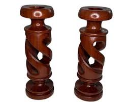 Candle Holders Vintage Wooden Tall Spiral Twisted Carved ...
