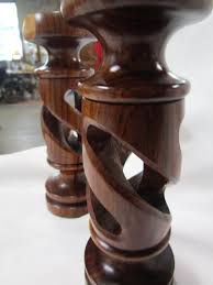 Vintage Hand Carved Wood Spiral Candleholders Set of 2 ...