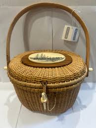 Vintage Stephen Barlow Nantucket Basket Fabric Lined Handbag ...