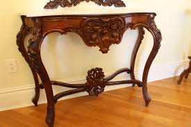 Lot - Highly Carved Mahogany Marble Top Console Table and Mirror