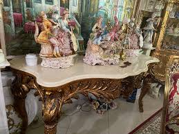 Beautiful Marble Top Gilded Wood Console Table
