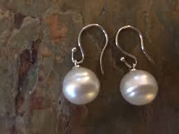 14KT White Gold & Genuine South Sea Pearl Earrings NEW 12 mm ...