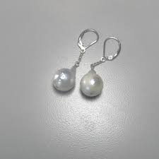 White Baroque Pearl Sterling Silver Dangle Lever Back ...