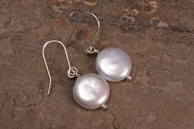 White Coin Pearl Dangle Earrings, Freshwater Pearl Earrings ...