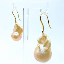 Unicorn Hue Golden Baroque Pearl Drop Earrings With 18K Yellow Gold French Hooks For Sale at 1stDibs