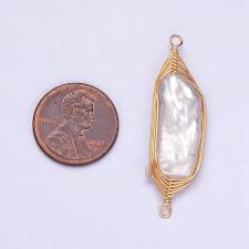 24K Gold Filled 41.5mm White Baroque Freshwater Pearl Wire ...