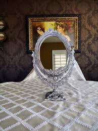 STUNNING VINTAGE SILVER TONE METAL TABLETOP MIRROR... | eBay
