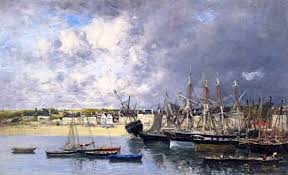 Boats At Anchor In The Port, Portrieux By Eugene Louis Boudin Print or Oil Painting Reproduction from Cutler Miles.