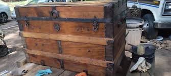 Vintage Rustic Antique Flat Top Wood Steamer Trunk Storage ...