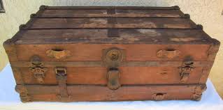 Antique Steamer Trunk Chest w/ Tray Flattop Rustic ...