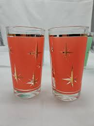 6 Vintage Bartlett Collins Atomic Star Drinking Glasses, Gold, Mid-century | eBay