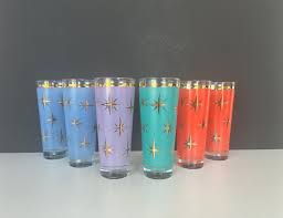 Set of 6 Vintage Bartlett Collins "north Star" Atomic Tumblers/highballs/mid-century/zombie/cocktails/22k Gold/retro Atomic Glasses/barware - Etsy