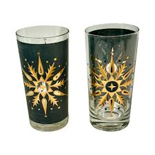 Helen Conroy Mid-Century Golden Snowflake Kaleidoscope Glasses (Set of | Retro Solstice