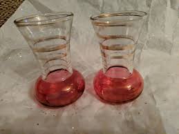 2 Small Mid-Century Glass Vases with Gold Trim and Ruby Red ...