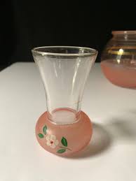 1940s Gay Fad Glass Dresser Set: Pink Satin Bowl & Bud Vases ...