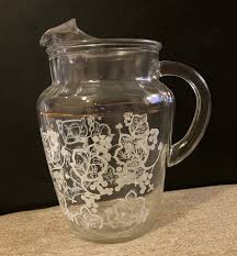 Vintage 1960s Pitcher With White Flowers and Gold Band ...