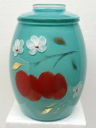 Vintage BARTLETT COLLINS COOKIE JAR TURQUOISE WHITE FLOWERS ...