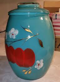 Vintage BARTLETT COLLINS COOKIE JAR TURQUOISE WHITE FLOWERS ...
