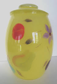 Vtg Bartlett Collins Glass Cookie Jar & Lid YELLOW Fruit ...