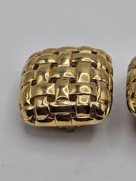 Vintage CINER Signed Bold Gold Basket Weave Button Clip On ...
