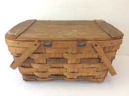 Vintage Used Wooden Slat Wood Rattan Style Picnic Basket ...