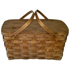 Rustic Peterboro Wood Splint Hinged Lid Picnic Basket. For ...