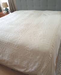 VTG Chenille Sears Perma-Prest Rose Motif Full/Queen White ...