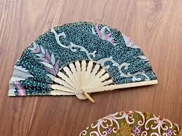 2 Green Olive Fans Hand Bamboo Cloth Handmade Indonesia New ...