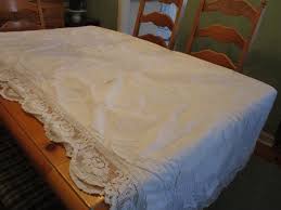 Vintage Embroidered Flat Top Bed Sheet Handmade Filet Lace ...
