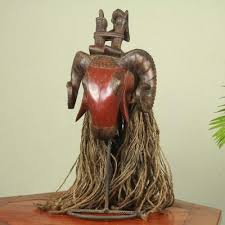 Ivory Coast Style Hand Carved African Ram Mask - Red Baule Ram | NOVICA Canada