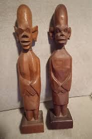 TWO (2) Hand Carved Wood African Figures Man Woman Tribal | eBay
