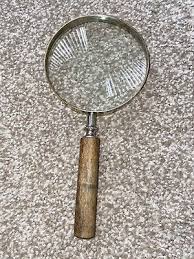 Larger Vintage Magnifying Glass 4" R with Rim 5/8" Wooden Handle 4.25" | eBay