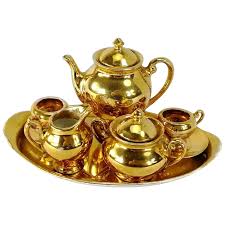 Antique Tea or Coffee Service on Tray 1910s gold gilded ...