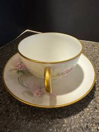 Antique Tresseman and Vogt Limoges Pink and Green Teacup and ...