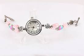 FASHIONABLE PINK & BLUE BEADED ANALOG BRACELET WRISTWATCH ...