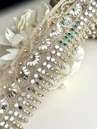 Pale Gold Mirror Work Lace Indian Zari Embroidered Trim on Tulle for Saree Border Edging Lace Bridal Veil Trim Wedding Flower Girl Accessory - Etsy