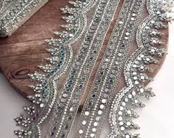 Crystal Mirror Zircon Sequin Trim for Saree Lehenga Bridal Dress Gown Light Gold Embroidered Lace Border for Wedding Outfits & DIY Couture - Etsy