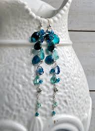 Buy Teal Gemstone Cluster Dangle, Long Aqua Cluster Earrings ...