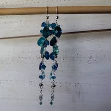 Teal Gemstone Cluster Dangle, Long Aqua Cluster Earrings ...
