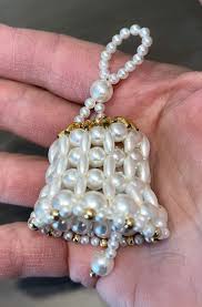 Vintage Hand Beaded Bell Ornament, Handmade Pearl Bead ...