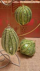 3 Christmas Ornaments Vintage Beaded 3 1/2 inch Round Teardrop Green sparkle | eBay