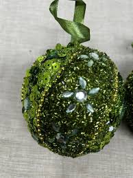 Set Of 2 Handmade Fully Bedazzled Green Toned Christmas Round Ornaments 3” | eBay Australia