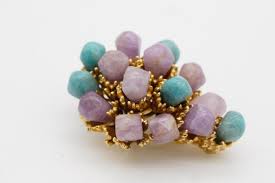 Christian Dior GROSSE 1966 Turquoise Amethyst Natural Stones Openwork Brooch at 1stDibs